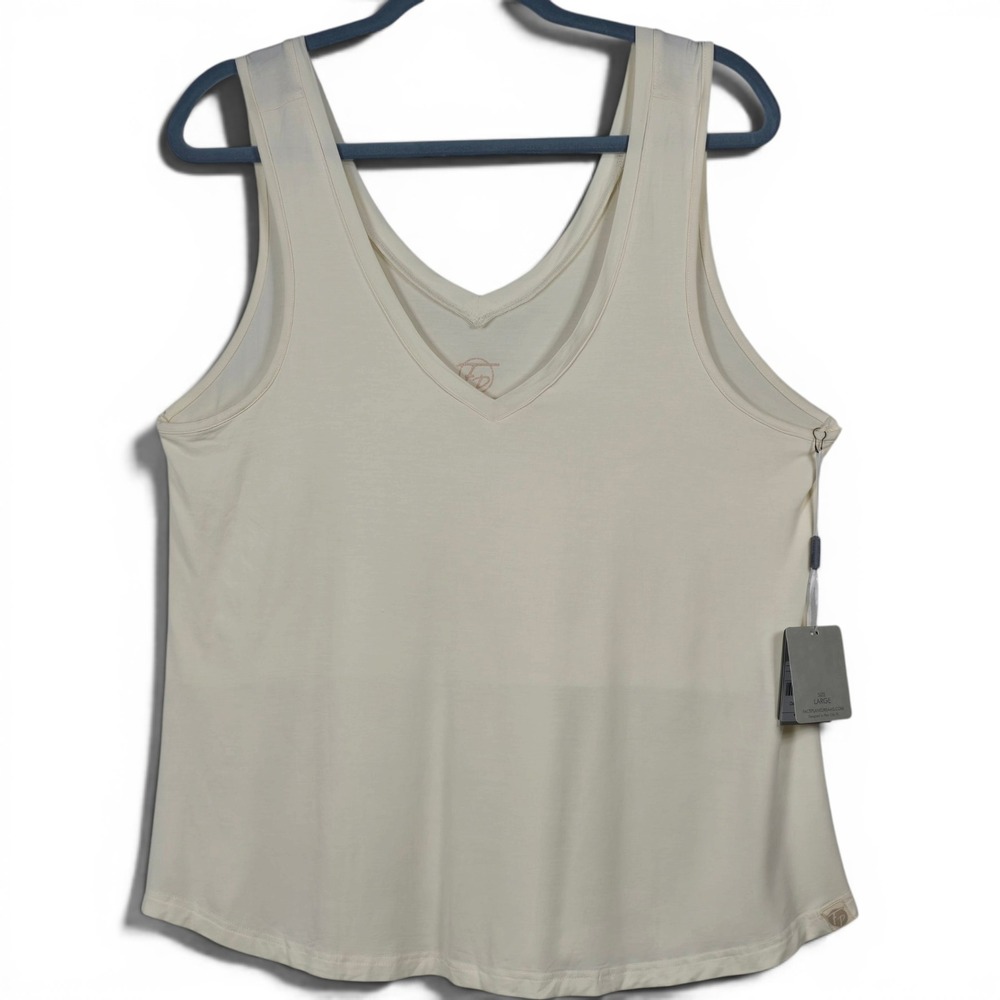 Faceplant Dreams Ivory Bamboo‎ Rayon Double V-Neck Tank Top Womens Large NWT